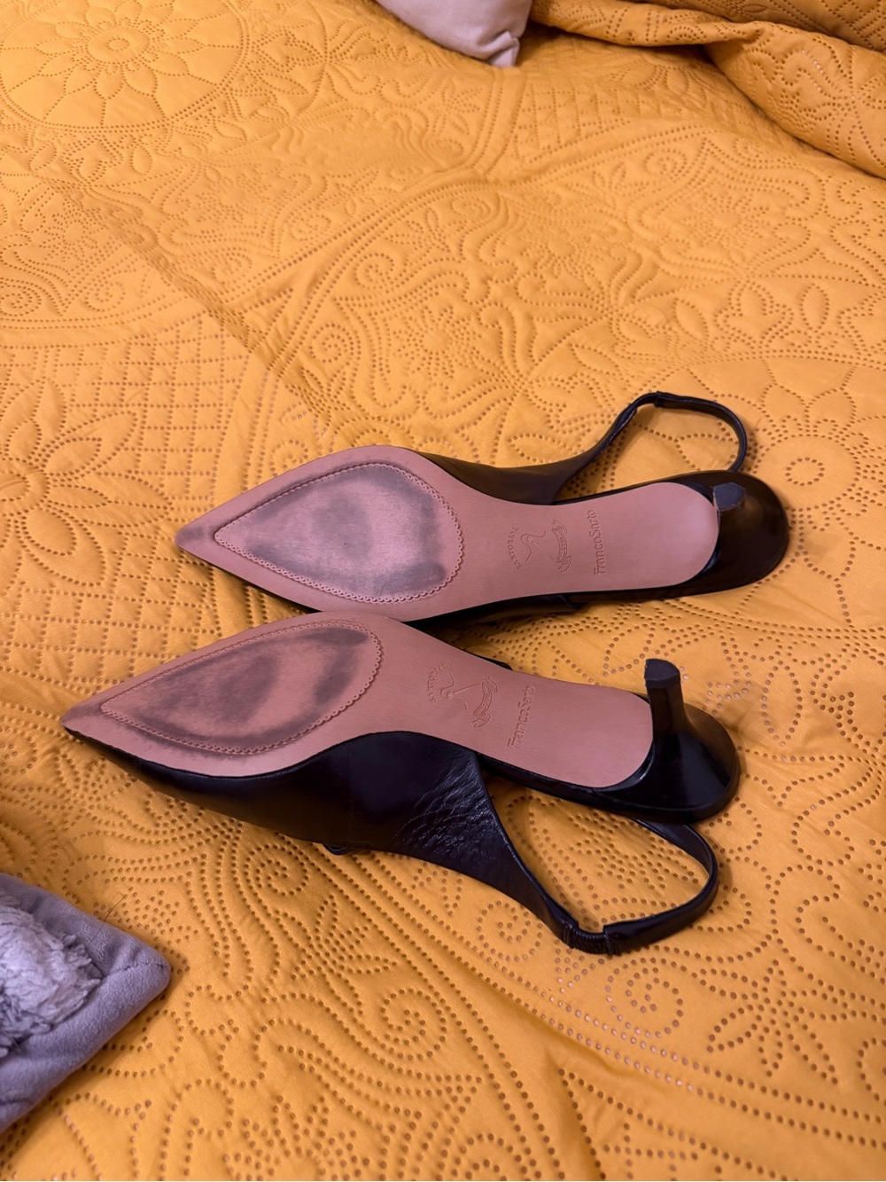 Franco Sarto Black Pointed Slingback Heels with Buckle Strap - Picture 3 of 3
